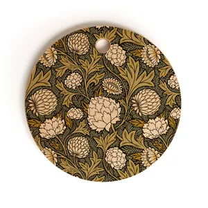 Tabla de cortar queso redonda de madera clásica hecha a mano con flores esmaltadas a mano para uso en cocina y verduras - Product Image 1