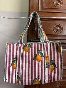 Vintage Hand Block Print <b>Quilted</b> Zipper Women's Shoulder Tote Bag Eco-Friendly Floral Cotton Lightweight Spring Summer <b>Winter</b> - Product Image 2
