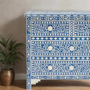 Cajón con Incrustaciones de Hueso de ILAHI, Diseño Moderno con Detalles de Ágata, Mueble Portátil para el Hogar - Product Image 3