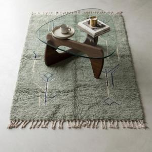 Tapis de luxe vert sauge noué à la main en laine, motif floral, poils plats, style marocain, tapis classique à franges MIRZAPUR ART PALACE - Product Image 3