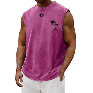 Camiseta sin mangas unisex vintage de punto con lavado ácido, de elastano/poliéster, con logo personalizado, ligera, para yoga y deportes, OEM - Product Image 6