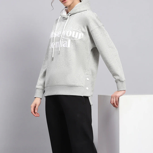 Sudadera con Capucha Gris para Mujer, de Algodón, con Estampado de Letras, Informal, Holgada, con Botones Laterales, Estilo Urbano, para Otoño - Product Image 4