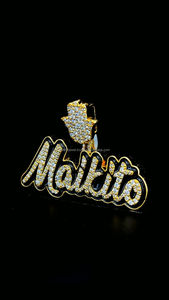 Colgante de diamantes de moissanita personalizado con esmalte negro exterior 925 plateado y dorado Hamsa Hand Bail - Product Image 2