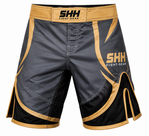 SHH Industries Custom MMA Fight <b>Shorts</b> Men Black Gold Grappling BJJ <b>Kickboxing</b> Training <b>Shorts</b> Personalized Logo 100% Polyester - Product Image 1