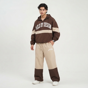 Ensemble de survêtement coupe-vent ample pour homme, imprimé, demi-zip, deux pièces, style oversize - Product Image 2