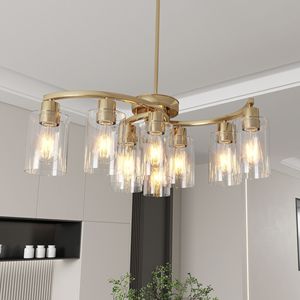 Lampadario Contemporaneo in Vetro Dorato a 9 Luci con Altezza Regolabile, Kit di Illuminazione Sospesa per Tavoli da Pranzo - Product Image 4