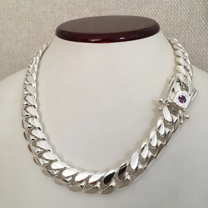 <b>Silver</b> Plated Geometric <b>Choker</b> Necklace With Amethyst Stone Bezel Setting Link Chain Classic Party Jewelry Unisex - Product Image 2