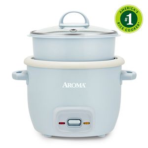 Olla arrocera eléctrica de 2 tazas y vaporera con bandeja de vapor extraíble de cerámica antiadherente de granito, azul - Product Image 1