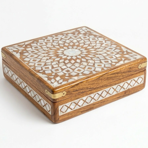 Luxury Mango Wood Mother of Pearl Inlay Handmade <b>Floral</b> Mosaic Jewelry <b>Box</b> Decorative Keepsake Chest for Living Room Storage - Product Image 1