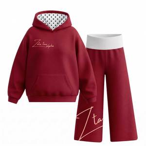 Best Quality <b>White</b> Oversized Hoodie And Wide Leg Pants <b>2</b> <b>Piece</b> <b>Set</b> Fleece Casual Tracksuit With Embroidery Logo - Product Image 3