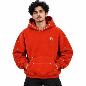 Custom Streetwear Vintage Acid Wash Pockets Boxy Fit Rhinestone Men <b>Black</b> Heavyweight Pullover Winter <b>Hoodies</b> OEM Supplier USA - Product Image 4