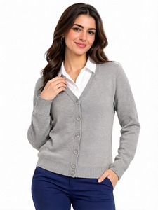 Cardigan en tricot décontracté pour femme, boutonné sur le devant, à manches longues, col en V, doux et confortable, essentiel pour la mode de tous les jours - Product Image 2