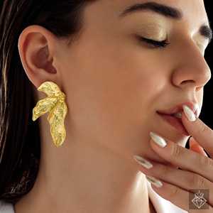 PRAO media hoja flor declaración pendientes antideslustre accesorios de moda - Product Image 1