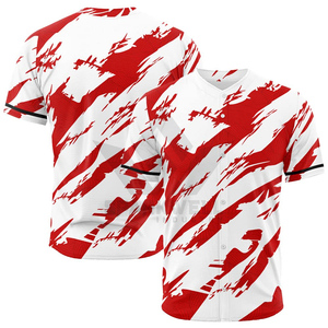 Maillot de baseball pour homme à imprimé abstrait rouge et blanc, manches courtes, évacuation de l'humidité, coupe régulière, vêtements pour toutes les saisons - Product Image 4