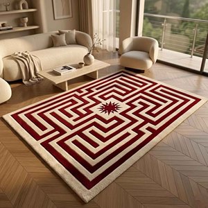 Modern Hand Tufted Maze Rug Luxury Wool Carpet Geometric Sculpted Border Statement Rug Living Room <b>Bedroom</b> Office Home Decor Rug - Product Image 6