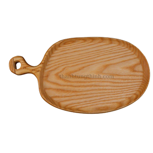 Plateau de service en bois avec poignée, forme ovale, finition naturelle, pour contact alimentaire, usage résidentiel, fabriqué au Vietnam - Product Image 4