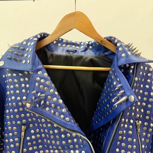 Full Studded Black Leather <b>Jacket</b> <b>Punk</b> Style Winter Plus Size Waterproof Breathable Eco-Friendly Raw Customised - Product Image 4