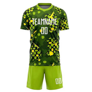 Ensemble de maillots de football personnalisés sublimés, couleur verte, nom et numéro de l'équipe, tissu respirant, uniforme de football unisexe pour adultes à manches courtes - Product Image 4