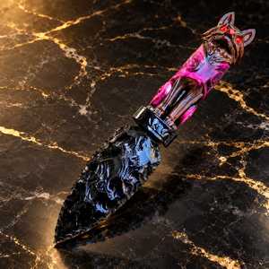 Cuchillo Ritual Athame de Obsidiana Negra, Mango de Lobo de 8 Pulgadas, Decoración Gótica para Altar, Coleccionable Wiccano de Arcilla Polimérica Rosa - Product Image 4
