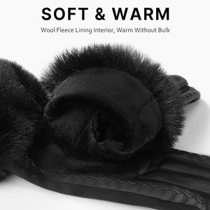 Leather <b>Gloves</b> for Women, Warm Winter <b>Gloves</b> Women with Plush Cuff, Touchscreen Womens <b>Gloves</b> for Cold Weather - Product Image 3