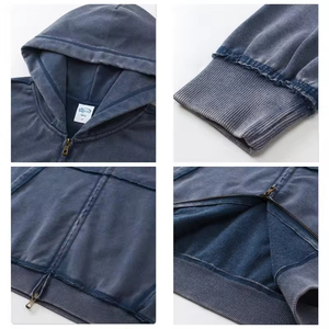 Nouveau Hoodie Unisexe Tendance Personnalisé 400 g/m² 100 % Coton Haute Qualité Délavé à l'Acide Streetwear avec Double Fermeture Éclair Anti-Rétrécissement pour Homme - Product Image 4