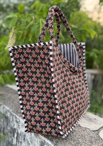 Cotton Quilted Round Handle Bag for Women Stylish Lightweight Padded Circular Handbag - Product Image 5