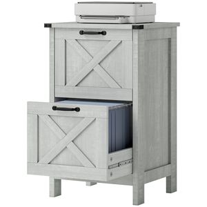 Armadietto verticale rustico in stile farmhouse con 2 cassetti, grigio chiaro anticato, per archiviazione documenti formato Letter e A4 - Product Image 1