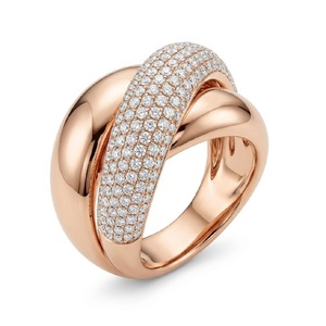 Glamorous 18K Solid Rose Gold Interlocking <b>Dome</b> <b>Ring</b> Round Diamond Multi-Row Pavé Crossover Band Meaningful Family Legacy Gift - Product Image 1
