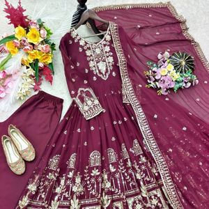 georgette embroidered gown with micro silk <b>pant</b> and <b>sequin</b> dupatta full stitched designer ethnic wear - Product Image 4
