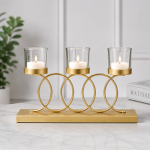 Gold Triple Flameless Tealight Candle Holder Glass <b>Cups</b> Modern Metal Candle Stand for Home Decoration Christmas High Quality - Product Image 4