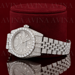 Montre Homme de Luxe Personnalisée à Quartz avec Moissanite, Cadran en Verre Acier Inoxydable 41MM, Affichage Analogique de la Date, Bracelet 20mm, Montre Habillée - Product Image 2