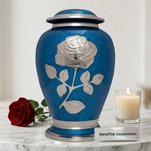 Handmade Silver Rose Flower Engraved Aluminium Metal Cremation Urn For Keepsake Ashes Manufacturer Customized Colour Funeral Jar - Product Image 4