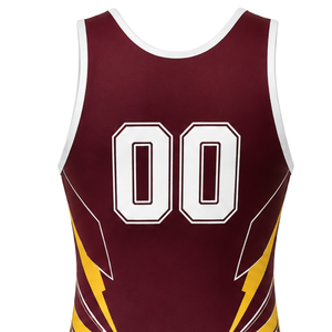 <b>Men</b> Burgundy Yellow Sublimated <b>Wrestling</b> <b>Singlet</b> Sleeveless Polyester Sports Uniform Performance Training Wear Clothing - Product Image 5