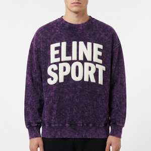 Sweat-shirt streetwear délavé vintage à col rond, imprimé 3D en relief, en molleton de coton premium, à épaules tombantes, style décontracté - Product Image 1