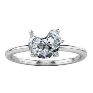 Bague de fiançailles solitaire en diamant de laboratoire certifié GIA IGI, taille canard, DEF VVS VS, plaqué or 925, argent sterling, cadeaux - Product Image 1