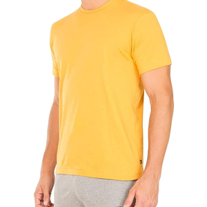 เสื้อยืดคอกลมแขนสั้นสีเหลืองสำหรับผู้ชาย ทรงปกติ สีพื้น ผ้าเจอร์ซีย์คอตตอน ระบายอากาศได้ดี ผลิตจากผ้าถัก วางจำหน่ายแล้ว - Product Image 3