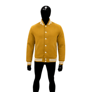 Chaqueta Varsity Premium de Lana Dorada para Hombre, Chaqueta de Béisbol Personalizada con Letras, Cuello, Puños y Dobladillo Acanalados con Rayas Blancas, Clásica - Product Image 1