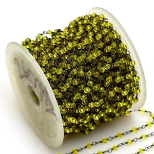 Chaîne de perles Lemon Hydro Rosary, perles rondes facettées de 3 mm, chaîne en fil métallique couleur bronze pour la fabrication de bijoux - Product Image 4