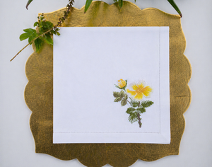Hand embroidered yellow daisy linen napkin, fresh floral charm, perfect for dining <b>table</b>, events and home <b>d</b>écor - Product Image 1