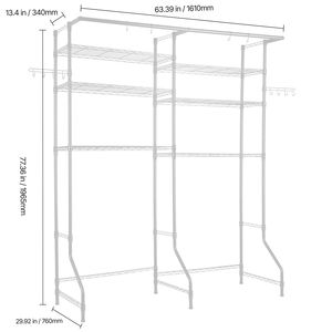 Scaffale portaoggetti regolabile a 6 livelli sopra lavatrice/asciugatrice, stendibiancheria a 2 file per lavanderia con asta appendiabiti e ganci, supporto a due file per lavatrice - Product Image 5