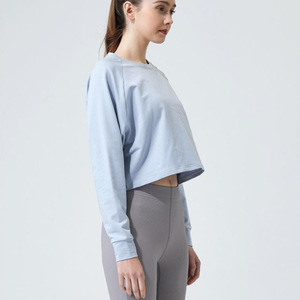 Sudadera de punto para mujer, blanca, oversize, con hombros caídos, manga larga, cuello redondo, estilo crop top, transpirable, de color liso, de algodón, para primavera - Product Image 2