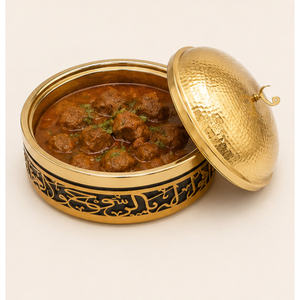 Casserole isotherme en acier inoxydable doré martelé avec calligraphie arabe, chauffe-plats et marmite pour le Ramadan et les buffets de fête - Product Image 4