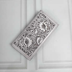 High Quality Hand Tooling Carving Bifold Genuine <b>Leather</b> Floral Hand Tooled Design Unisex Multiuse Snap Closure Wallet - Product Image 1