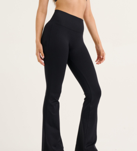 Leggings de yoga acampanados de cintura alta para mujer, sin costuras, de pierna ancha, de Spandex/Poliéster, antiestáticos, con efecto levanta glúteos y control de abdomen, para deporte y gimnasio. - Product Image 6