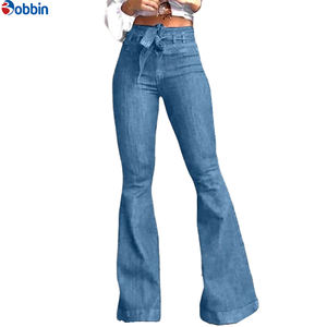 Pantalones vaqueros vintage de pierna ancha para mujer, de cintura alta, con cordones, acampanados, transpirables, para verano e invierno, de gran venta, con efecto levanta caderas - Product Image 1