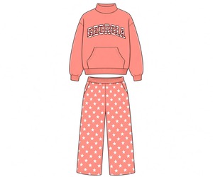 Ensemble de survêtement 2 pièces pour femme, col montant, coupe ample, pull avec poche kangourou, imprimé étoiles, pantalon de survêtement à jambe droite - Product Image 2