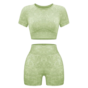 Nouveau femmes Gym vêtements de sport ensemble solide motif soutien-gorge à manches longues Yoga hauts et shorts Leggings cristal décoration 2 pièces Kit de Fitness - Product Image 6