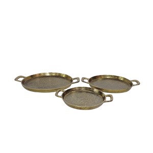 Ensemble de plateaux de service ovales en laiton doré de luxe, décoratifs, pour la présentation et le rangement des aliments, avec bord ondulé, pour la salle à manger - Product Image 4