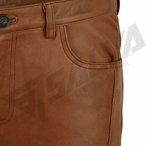 Pantalones de Motociclista de Cuero Marrón para Hombre SALVA LEATHER, Cintura Media, Cierre de Botones, Corte Recto, Peso Medio, Estilo Casual, Secado Rápido - Product Image 5