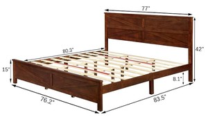 Cadre de lit king-size en bois massif, design minimaliste, finition teck brun naturel, pieds carrés, lit fait main - Product Image 6